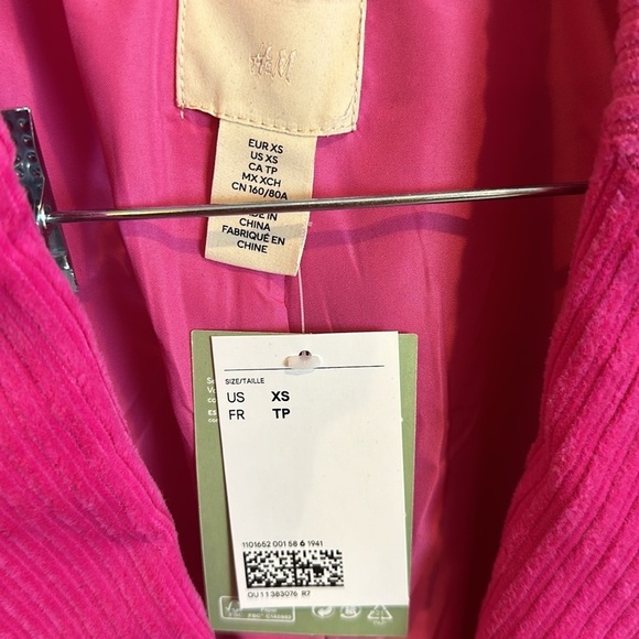 H&M hot pink 2 button corduroy oversized XS blazer. NWT.​ - Picture 2 of 4